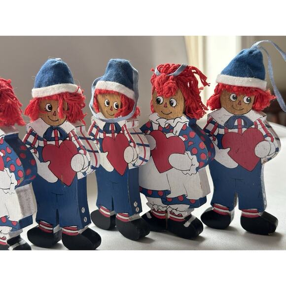Set of 5 Vintage Kurt S. Adler RAGGEDY ANN & ANDY Ornament - Painted Wood 1991 - Picture 1 of 16